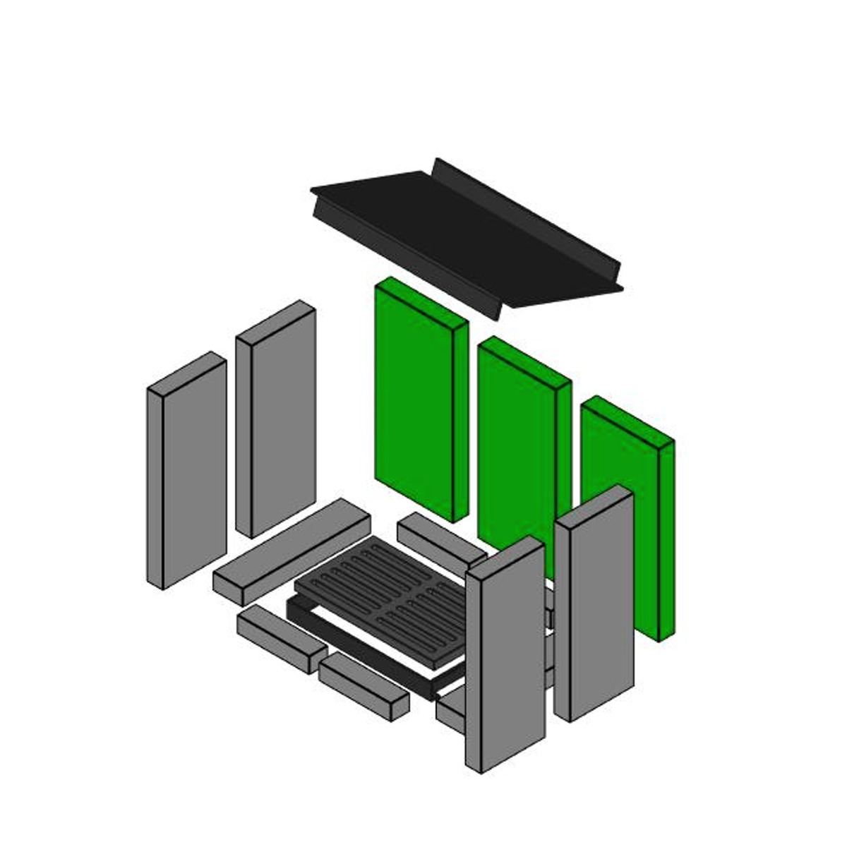 Brennraum hinten Set 3-teilig