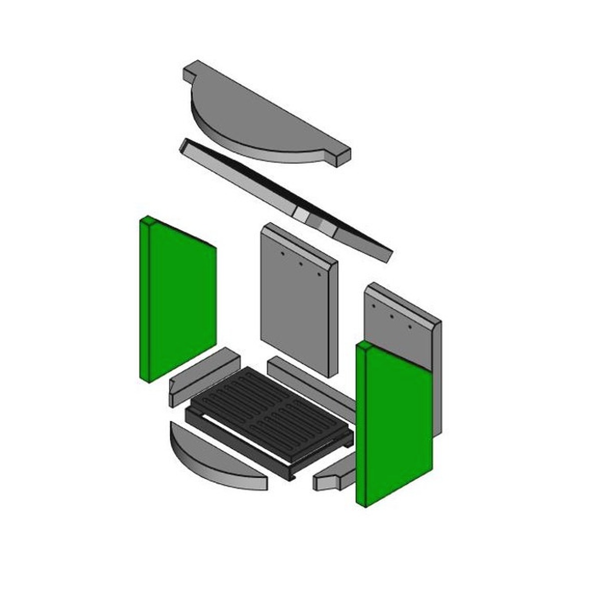 Brennraum Keramik, seitl. Set 2-teilig, li u. re